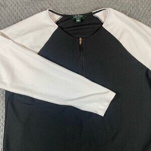 Lauren Ralph Lauren Womens Colorblock Pullover Top Size 1X Athletic Mesh 1/4 Zip